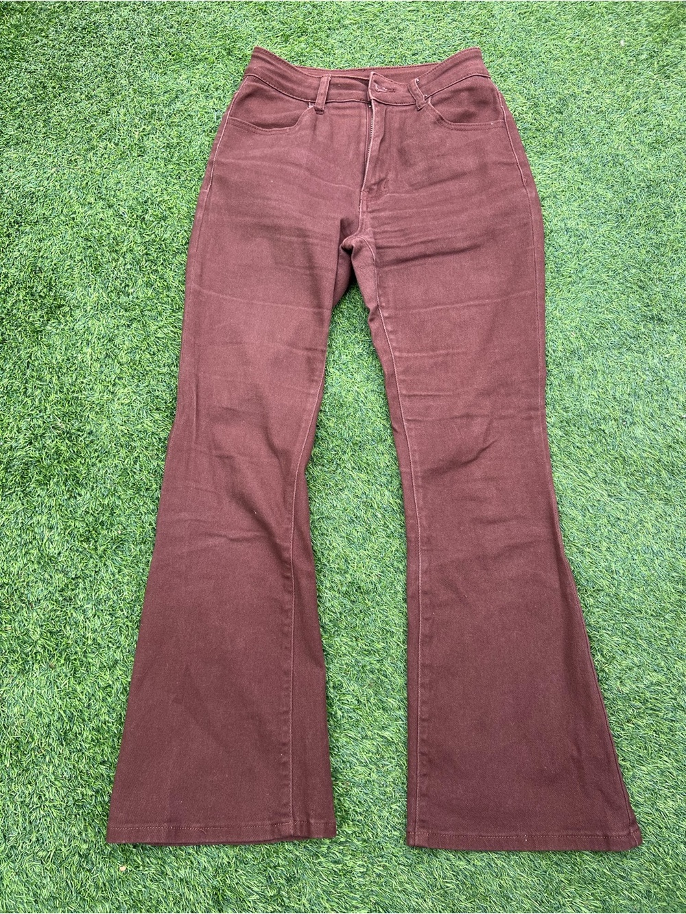 SHEIN Rust Brown High-Rise Flare Bottom Stretch Jean Size Petite M